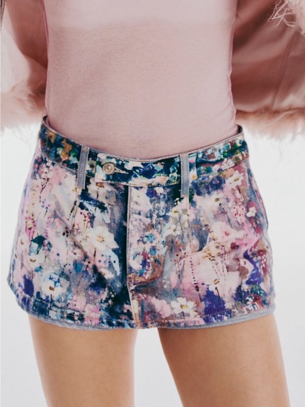 Free People Abstract Paint-Print Mini Skort- Pink, Blue, Purple